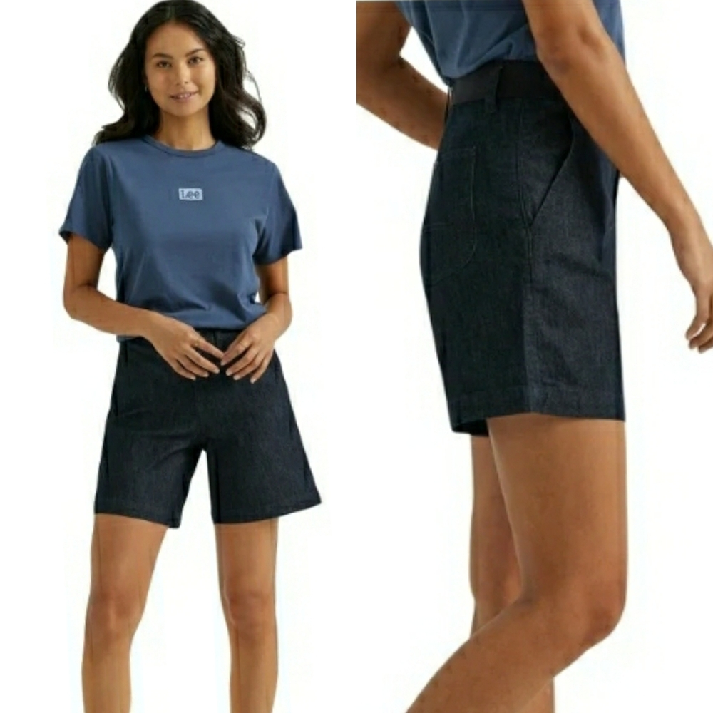 Lee Women's Midrise Bermuda Regular Fit Fresno Blue Denim Utility Short, Sz 8 M